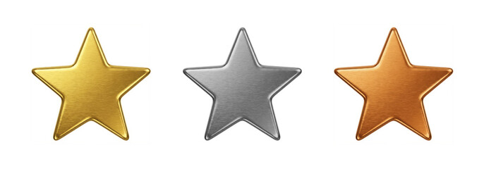 Luxury 3D Metallic Stars: Gold Silver Bronze Achievement Icons