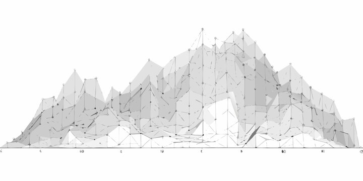 Abstract geometric mountain range rendered with connected lines in grayscale