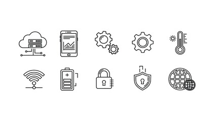 Essential tech icons representing modern connectivity and security