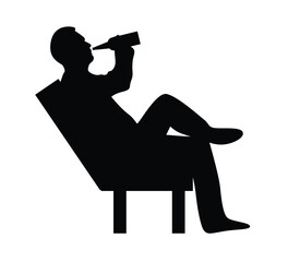 Silhouette of Man Sitting on Sofa Drinking Beer Side View. People and bad habits, daily evening and weekend activities vector art