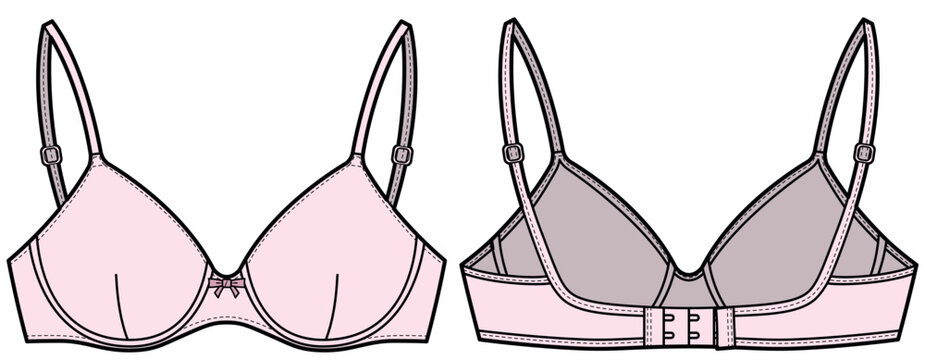 womens t shirt bra flat sketch vector illustration front and back view technical cad drawing template