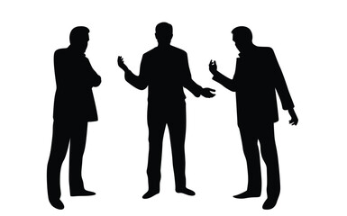 Silhouettes of Three Men Discussing Business. White collar workers, people and activities vector art