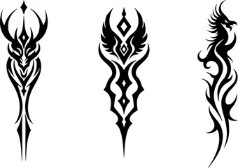 Mythical Winged Dragon & Phoenix Silhouette Tattoo Design Set