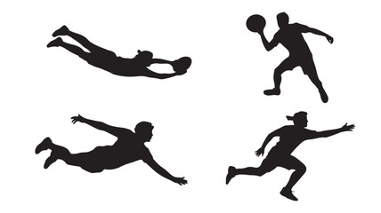 Black Silhouettes of Men Playing Basketball on White Background
