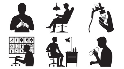 Silhouette People Working on Computers and Phones in Office