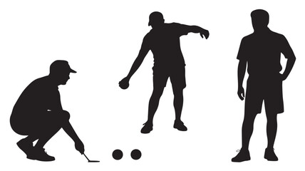 Black Silhouettes of Men Playing Bocce Ball on White Background