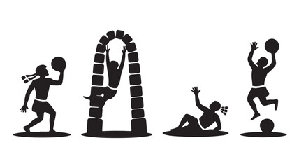 Black Silhouettes of People Playing Sports on White Background