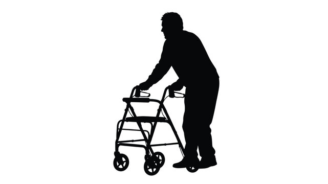 Elderly man using a walker for mobility a striking black silhouette