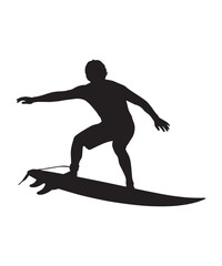 Fototapeta premium Silhouette of a surfer riding a wave on a surfboard, capturing the thrill of surfing.