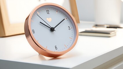 Modern copper clock on white desk
