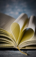 Open note book with two heart shaped pages isolated with copy space