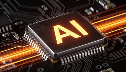 AI processor futuristic chip glowing technology animation showcasing advanced artificial intelligence hardware power data speed innovation digital circuit