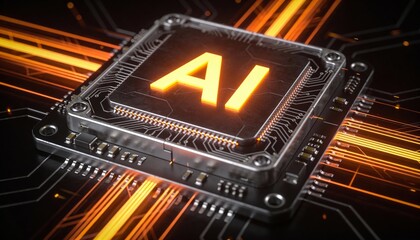 AI processor futuristic chip glowing technology animation showcasing advanced artificial intelligence hardware power data speed innovation digital circuit