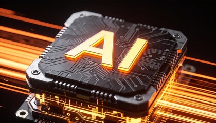 AI processor futuristic chip glowing technology animation showcasing advanced artificial intelligence hardware power data speed innovation digital circuit