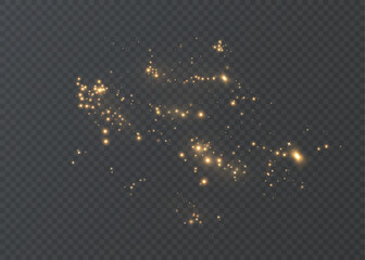 Golden glowing dust particles shimmering and creating a radiant bokeh light effect, perfect for festive celebration overlays or magical design elements on a transparent background