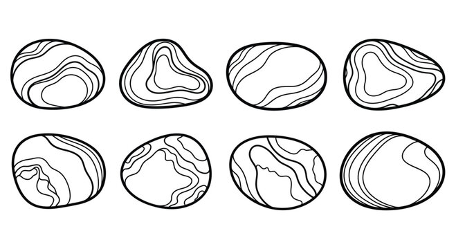 Collection of geometric shapes with contour lines