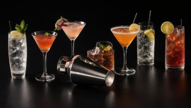 Elegant Cocktail Collection - A Vibrant Array of Mixed Drinks.