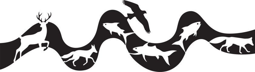 Obraz premium Animals Silhouette in Wavy Line Formation on White Background