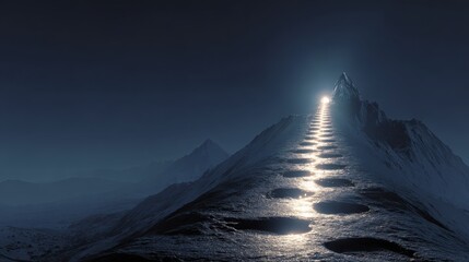 A mountain peak with a light coming from the top