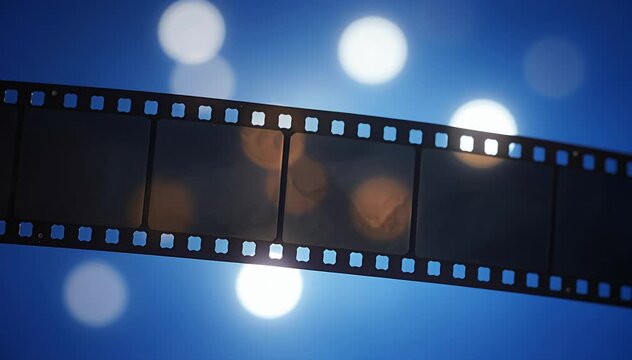 Vintage film strip looping with bokeh lights background, cinematic movie reel background film strip, cinema.