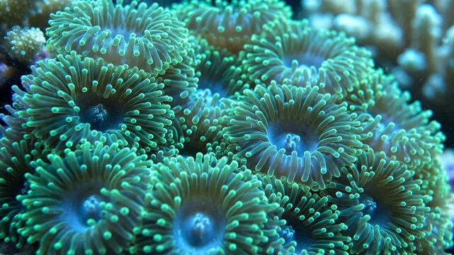 Close-up view of a vibrant coral colony in a marine ecosystem