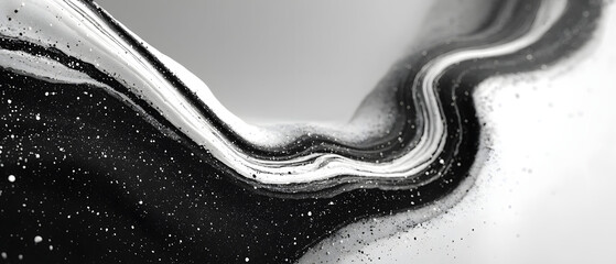 Black and white abstract liquid flow gradient background with grainy noise texture, super wide website headers, banners, and poster designs.