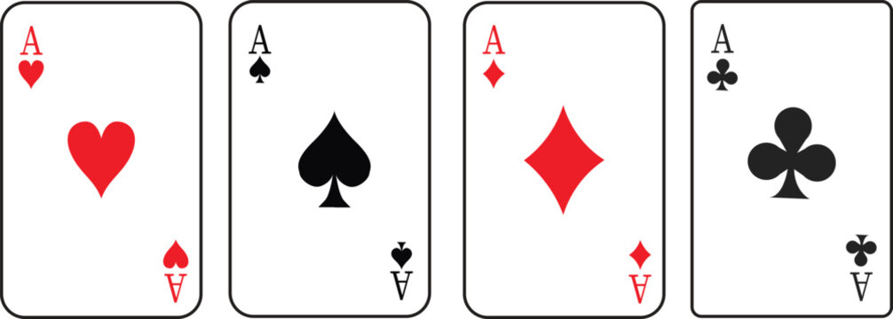 Playing Card Aces Set Vector Illustration Isolated on White Background - playing cards, ace cards, four aces, ace of hearts, ace of spades, ace of diamonds, ace of clubs, poker cards, casino cards, 