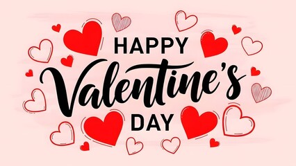 Happy valentines day with hearts on pink background for love and romance