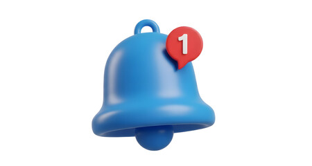 Blue 3D notification bell icon with one new message alert