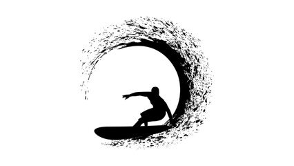 Surfer riding big ocean wave silhouette vector illustration