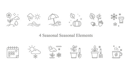 Illustrations of four seasons and gardening activities