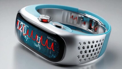 Tech Healthcare Device: A sleek, modern health monitoring gadget, designed for continuous health assessment. It shows the detailed heart rate chart.