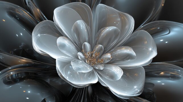 Elegant silver flower with glossy petals and brown center, isolated. Great for adding a sophisticated, modern touch to your design.