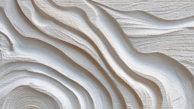 Close-up shows carved gypsum with a wave, river or dunes pattern design. Use it as abstract background, 3D texture or creative wall design.