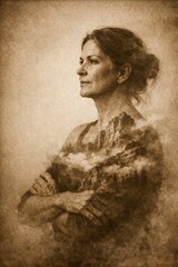 Aspirational hope portrait with misty mountains and sunrise