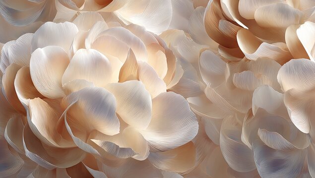 Close-up of layered petals, soft light and textures creating a delicate, floral composition