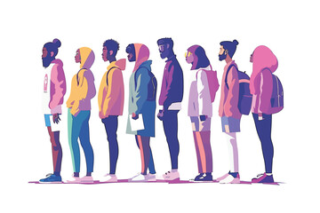 Obraz premium multiracial voting queue isolated illustration