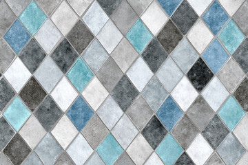 mosaic diamond pattern with blue gray and white tiles