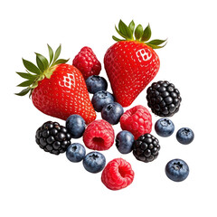 Floating Fresh Mixed Berries Isolated on Black Background, Generative AI