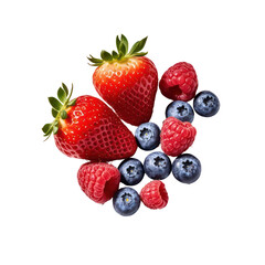 Floating Fresh Mixed Berries Isolated on Black Background, Generative AI