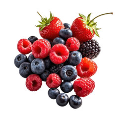 Floating Fresh Mixed Berries Isolated on Black Background, Generative AI