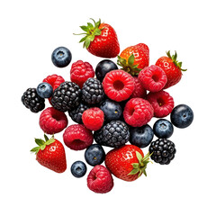 Floating Fresh Mixed Berries Isolated on Black Background, Generative AI