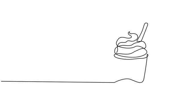 Cup ice cream single line drawing animation video. Full length one line drawing, Cup ice cream continuous one line drawing animation video, Full length single line animation. fresh delicious sundae.
