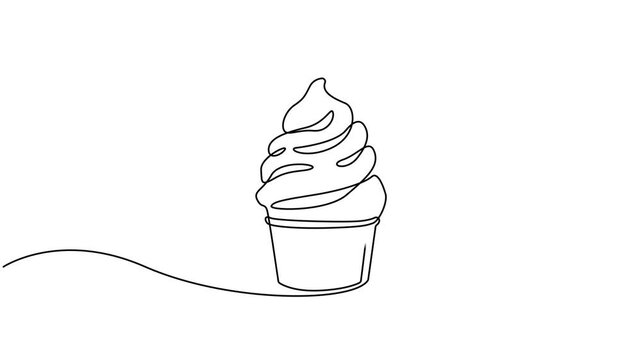 Cup ice cream single line drawing animation video. Full length one line drawing, Cup ice cream continuous one line drawing animation video, Full length single line animation. fresh delicious sundae.