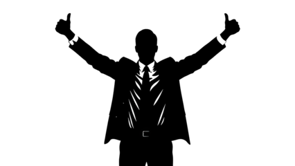 Silhouette Of Businessman Giving Thumbs Up For Success
