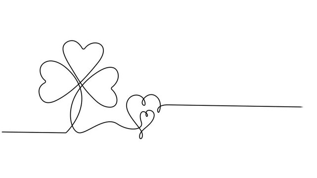 leaves clover with love shape animation continuous one line drawing, Motion design. Animated technology logo. Video 4K, one line art sketch heart. Symbol love. self drawing animation leaves clover.