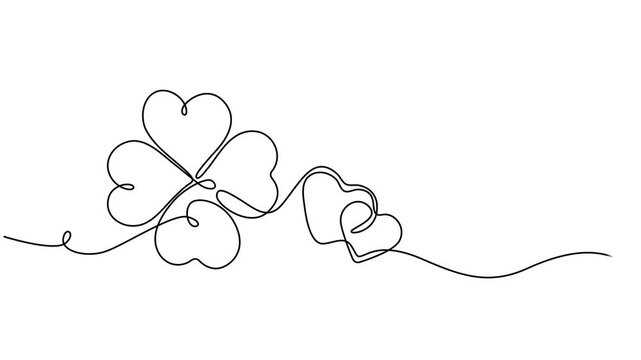leaves clover with love shape animation continuous one line drawing, Motion design. Animated technology logo. Video 4K, one line art sketch heart. Symbol love. self drawing animation leaves clover.