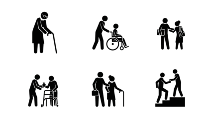 Stick Figure Icons Assistance Elderly Care Disability Support