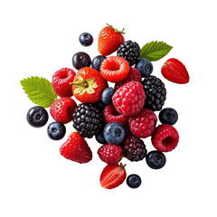 Floating Fresh Mixed Berries Isolated on Black Background, Generative AI