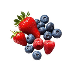 Floating Fresh Mixed Berries Isolated on Black Background, Generative AI